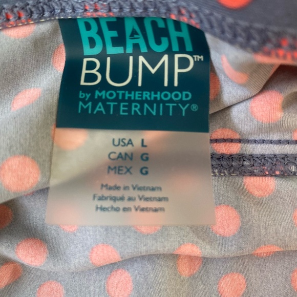 Beach Bump Maternity Grey/Coral Polka Dot Padded Bra High Rise Beach Swimsuit-Lg - Picture 12 of 15